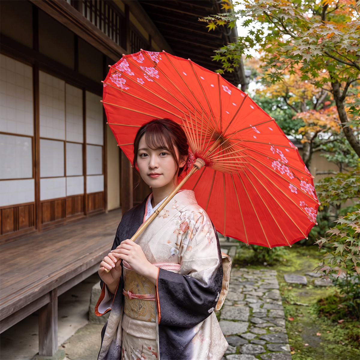 Red Sakura Japanese Umbrella