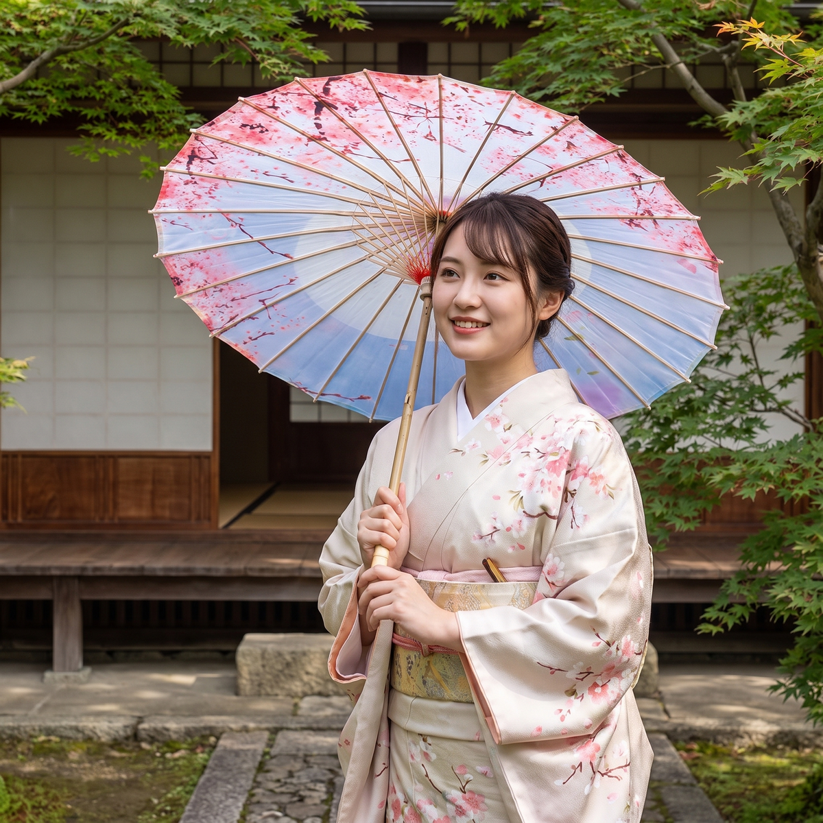 Blue Cherry Blossom Japanese Parasol