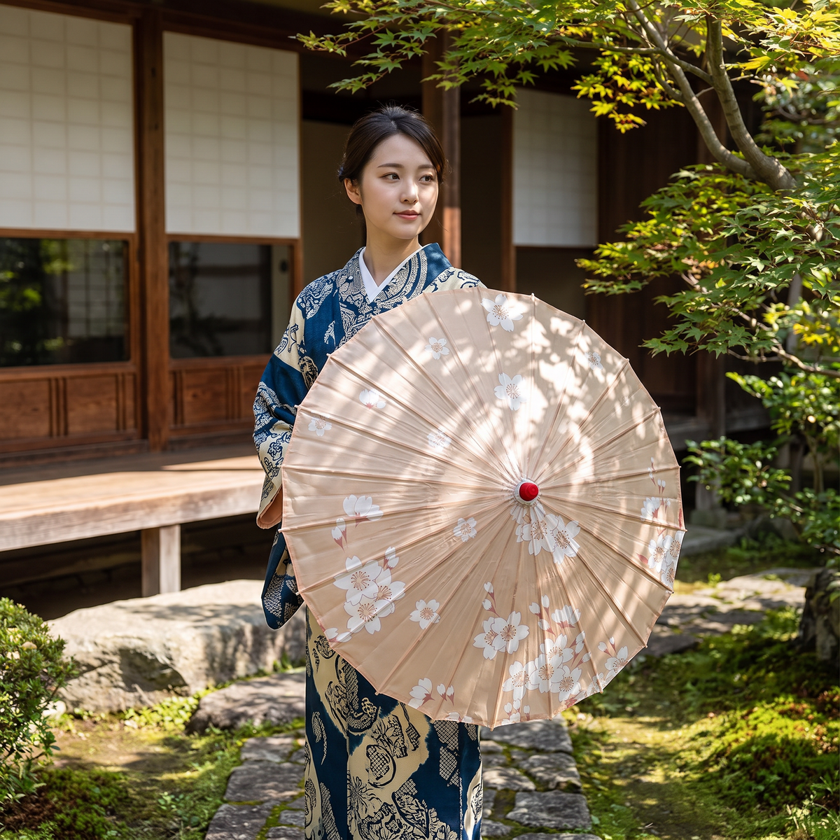 Traditional Beige Japanese Umbrella