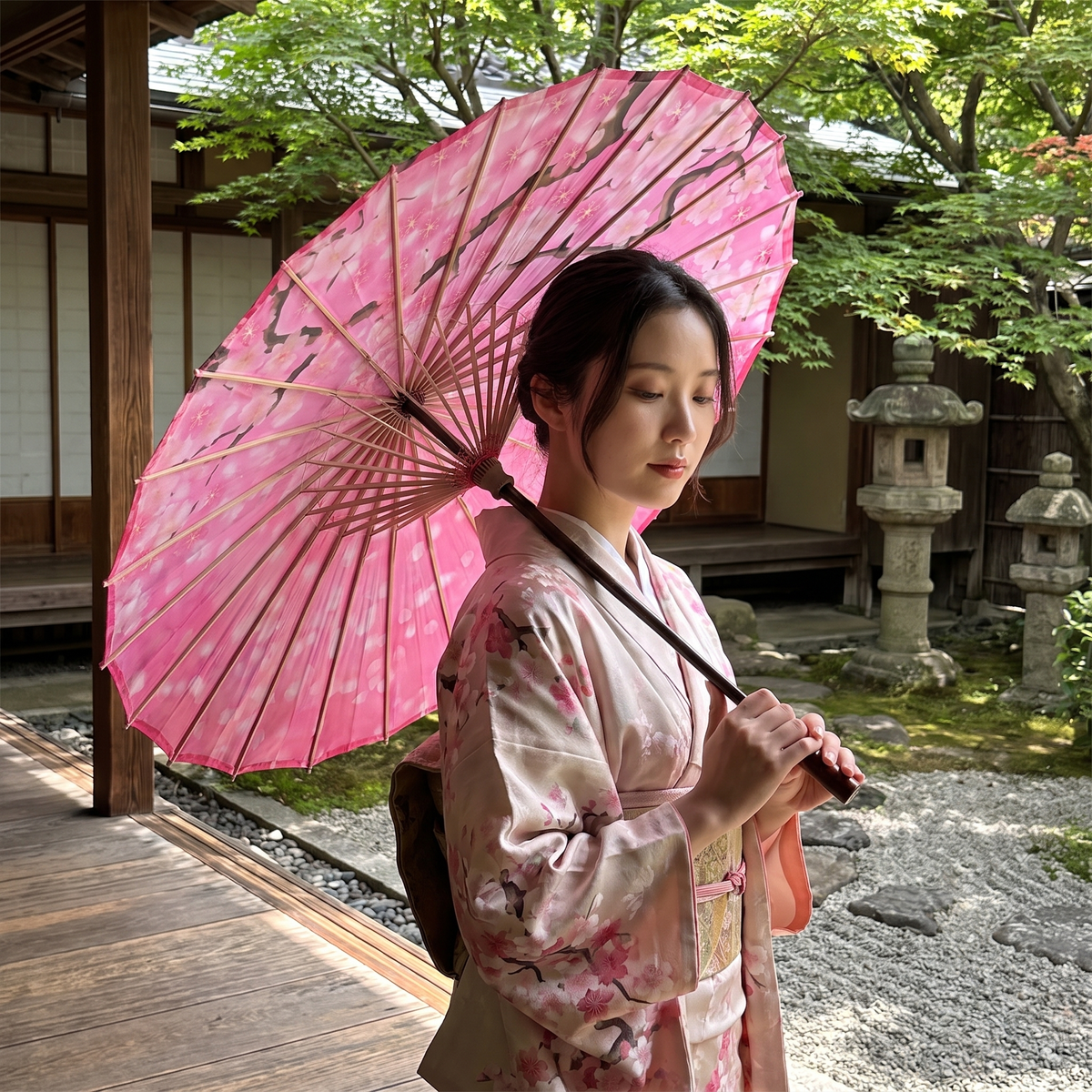 Traditional Floral Japanese Umbrella