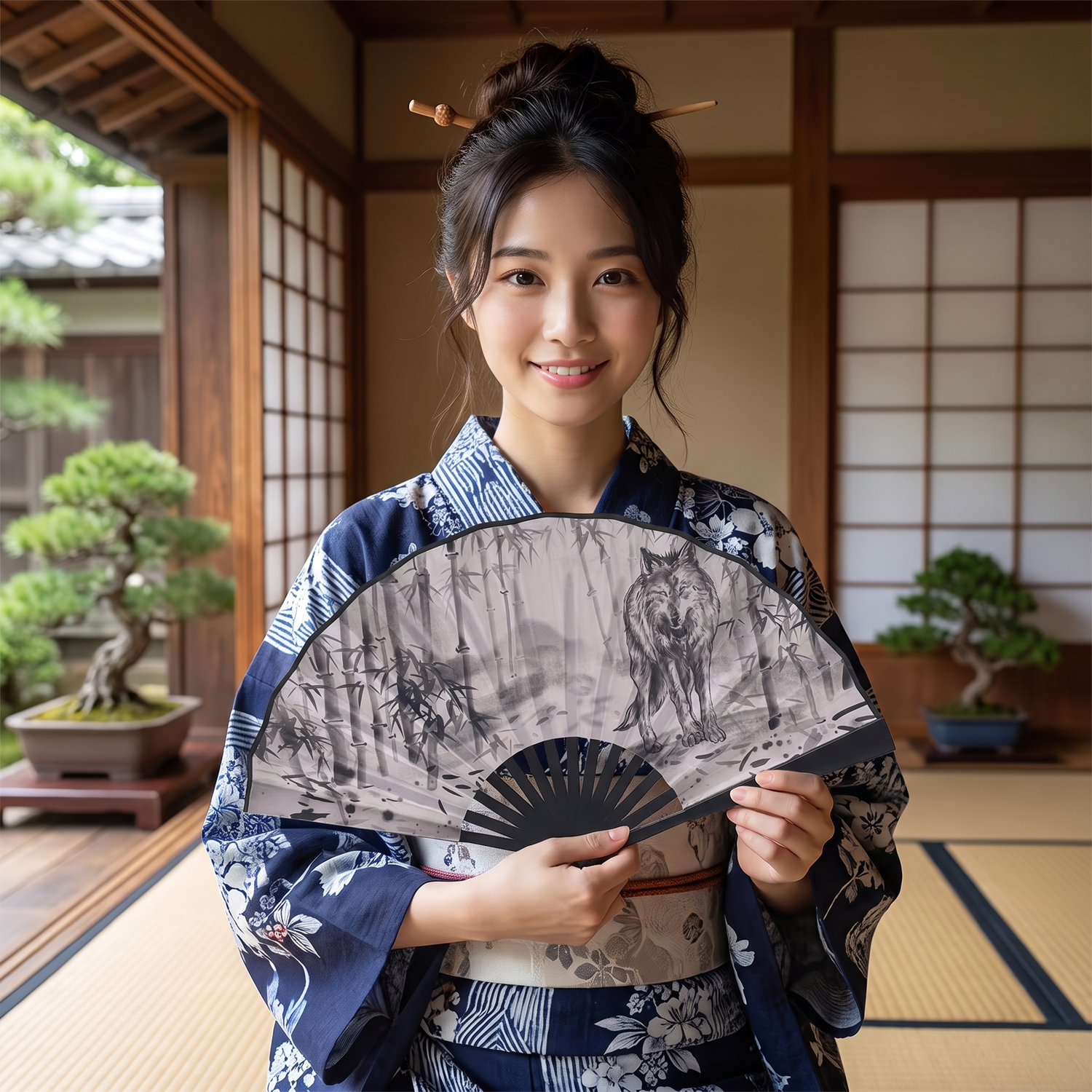 Traditional Japanese Wolf Fan