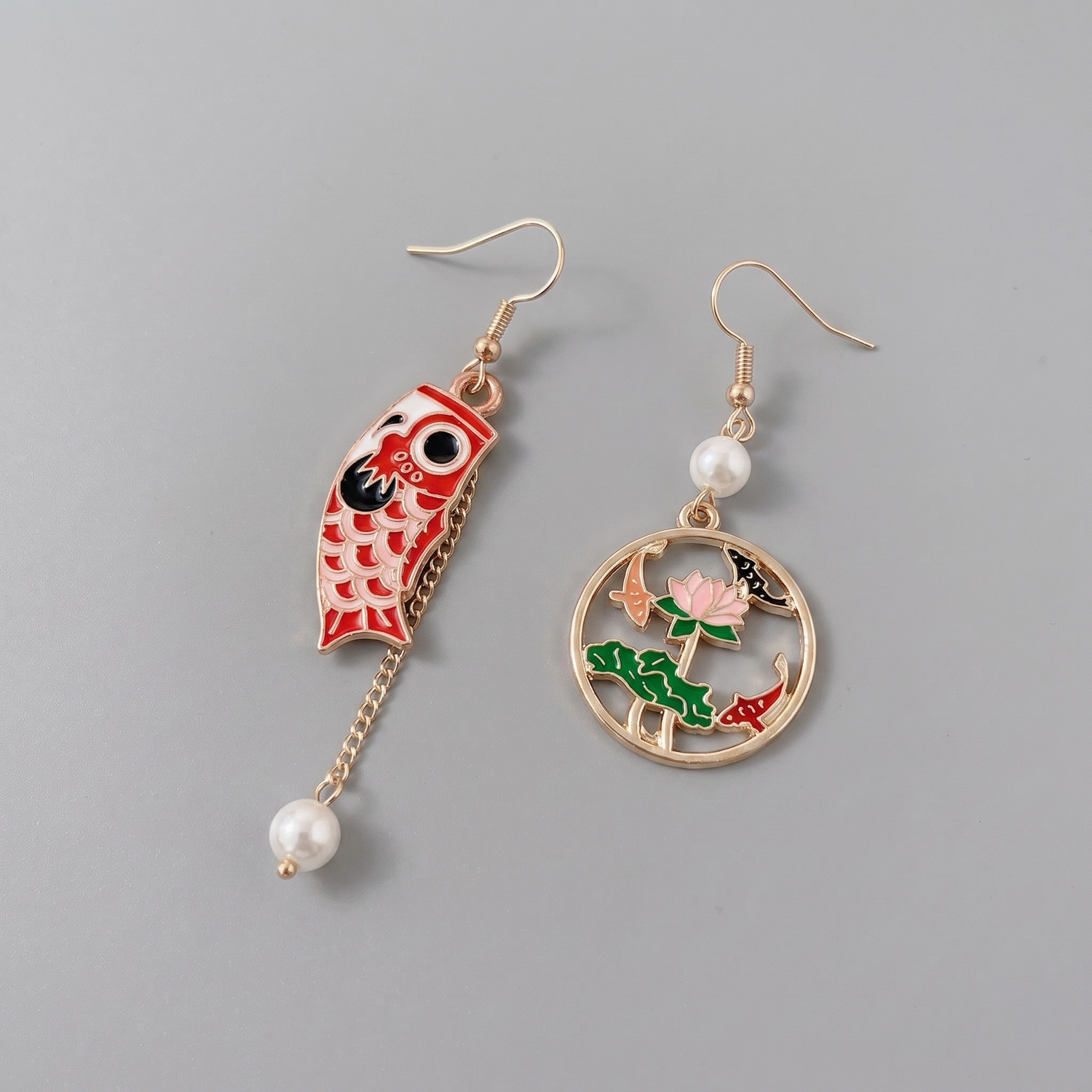 Asymmetrical Koi Fish Earrings