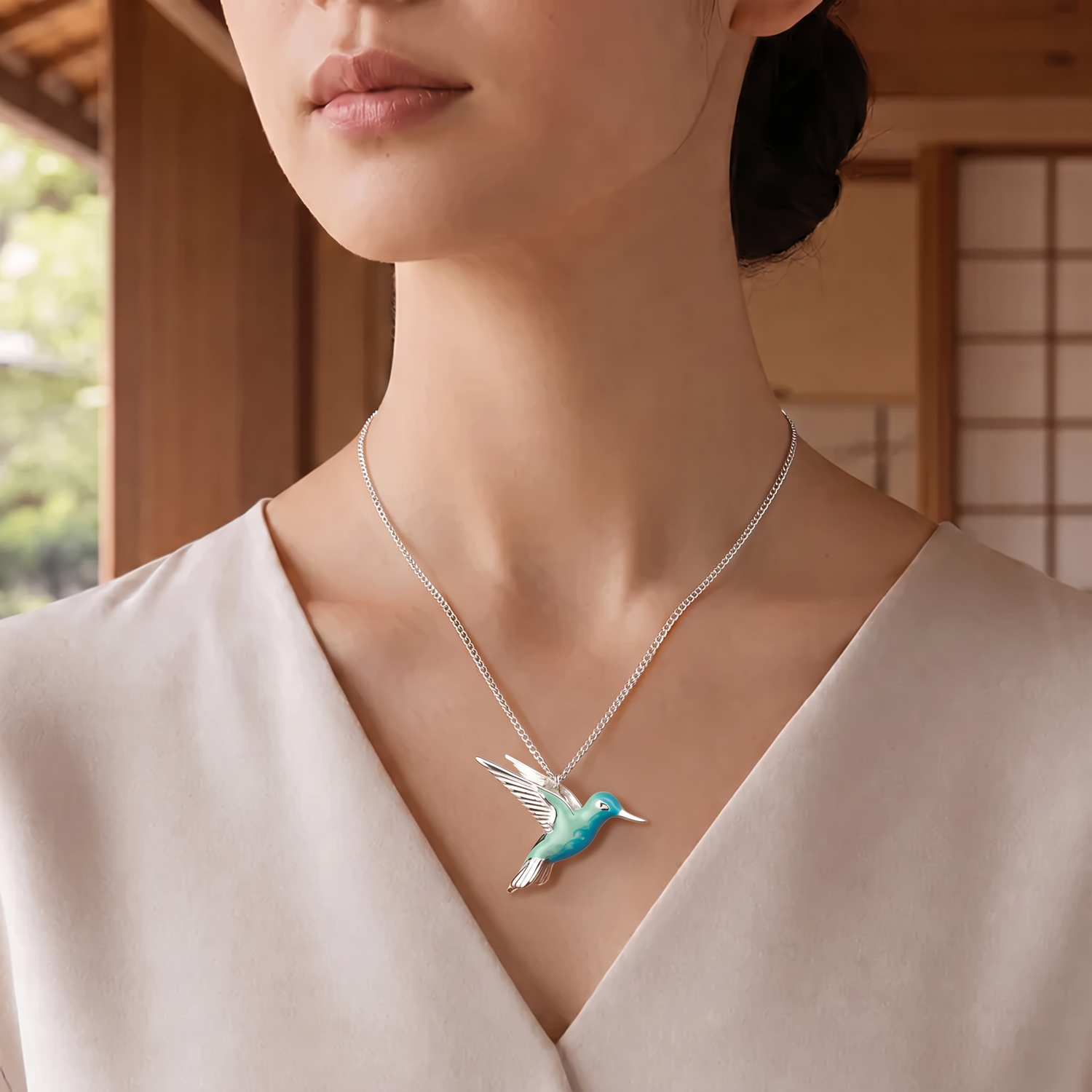 Japanese Bird Pendant Necklace