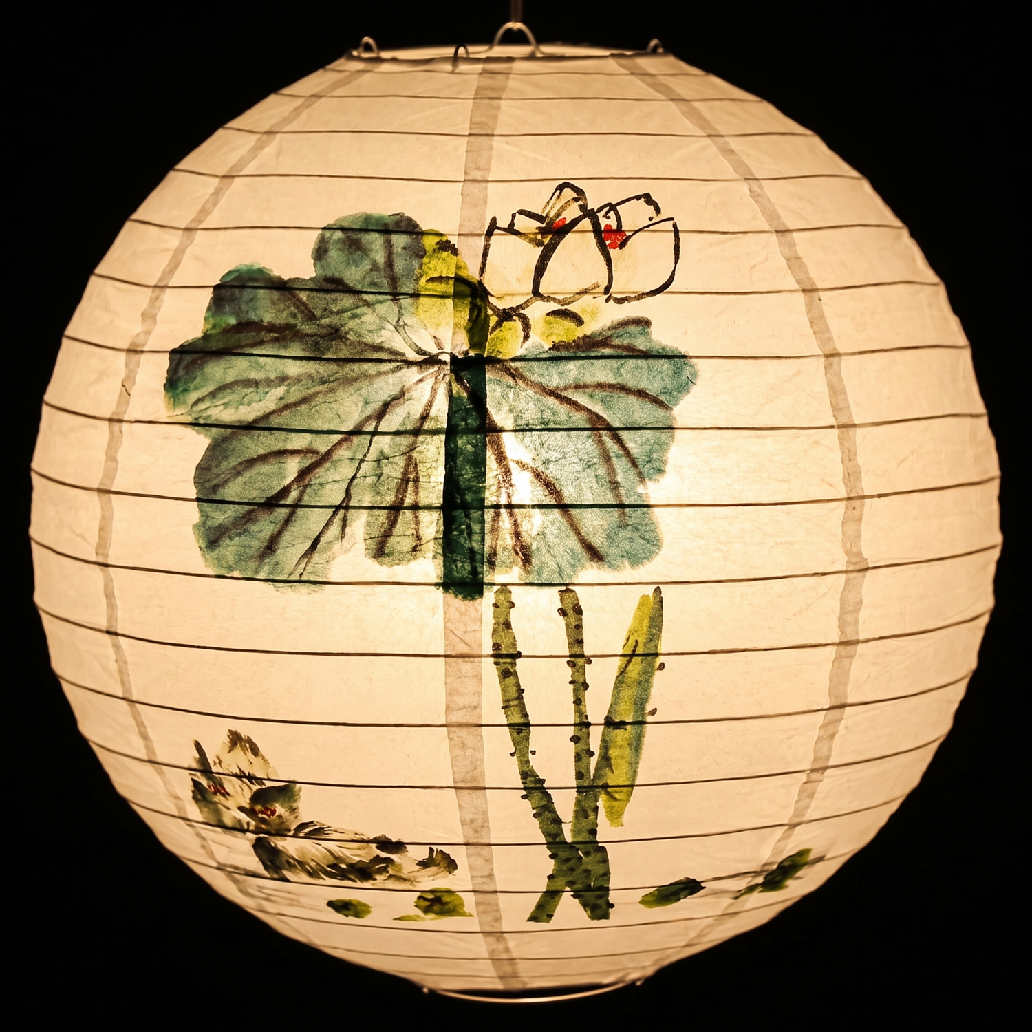 Lotus Printed Japanese Lantern