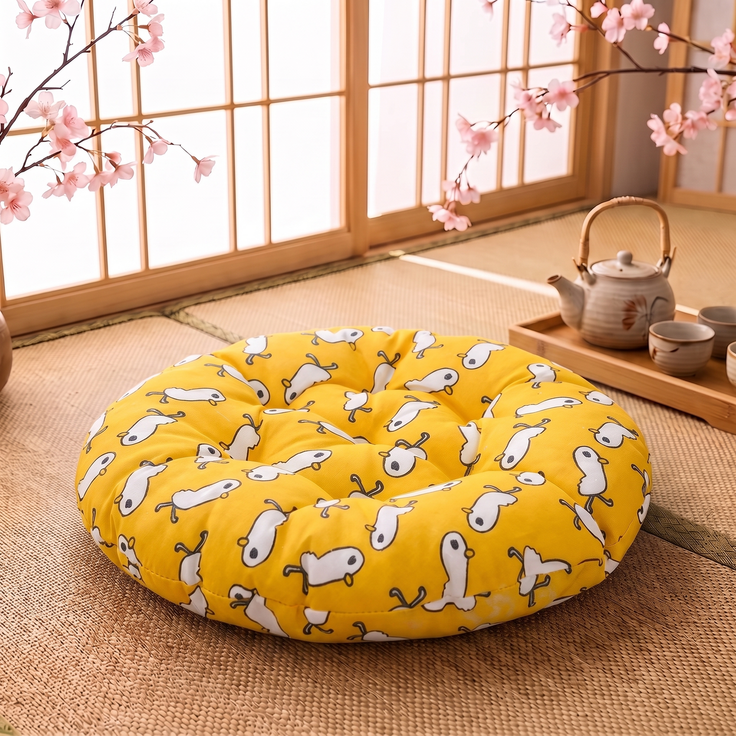 Round Yellow Japanese Cushion