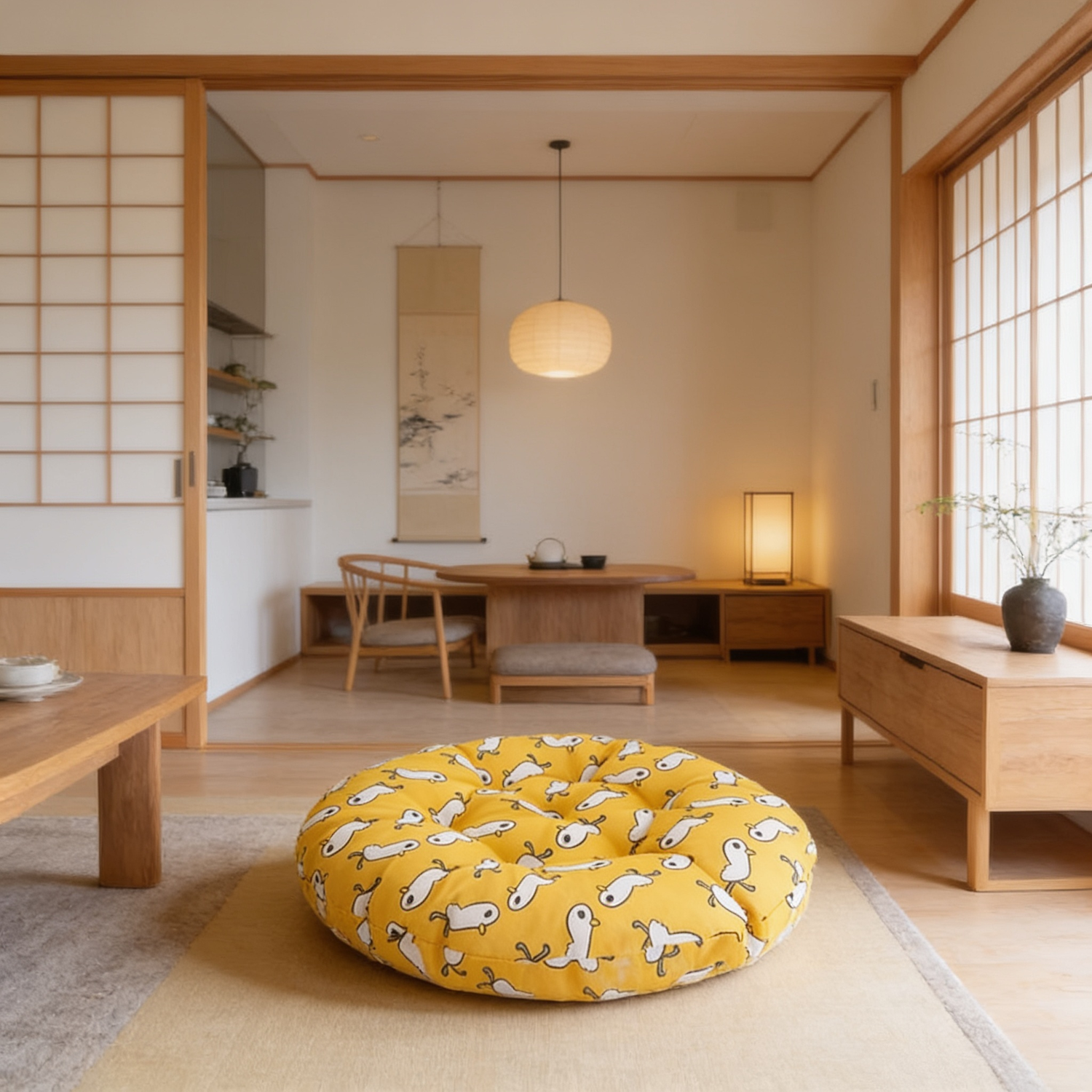 Round Yellow Japanese Cushion