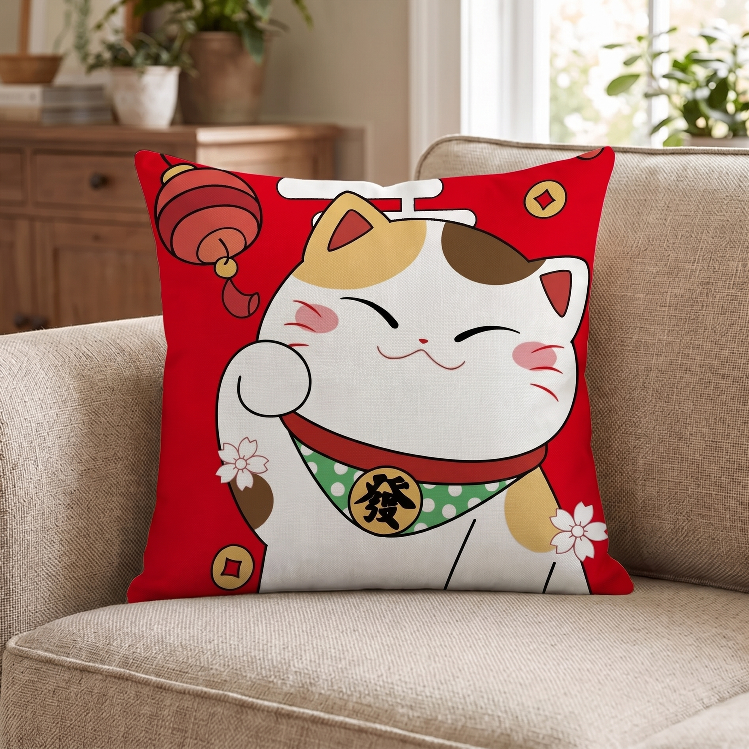 Lucky Cat Cushion Cover