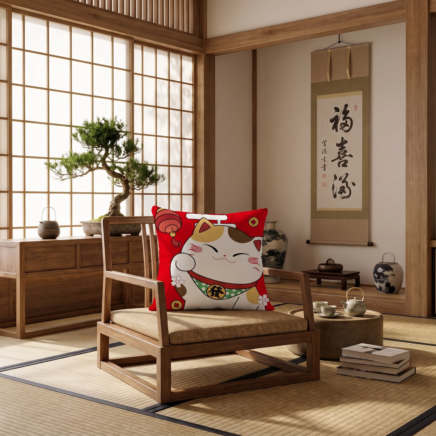 Lucky Cat Cushion Cover