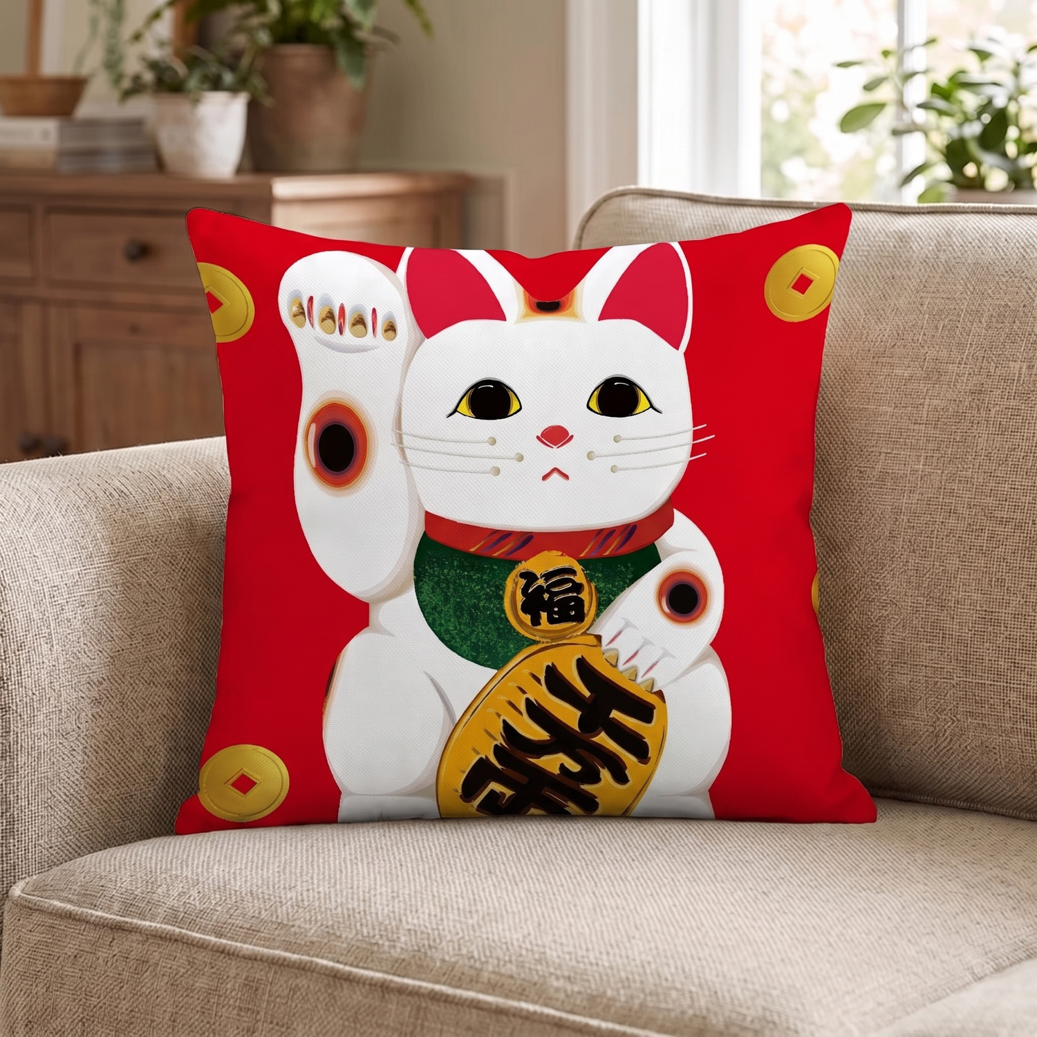 Maneki Neko Pillow Cover