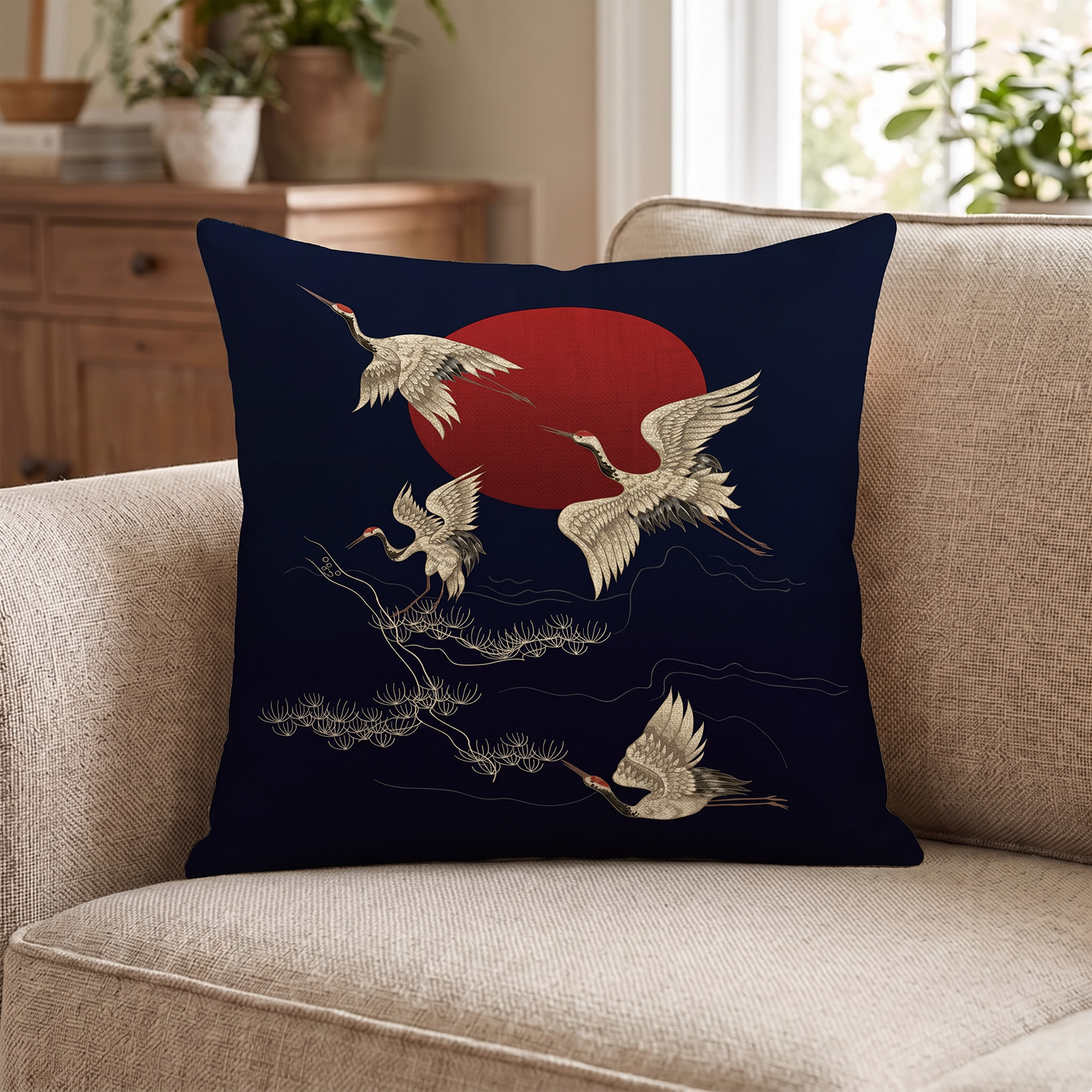 Japanese Crane Cushion cover