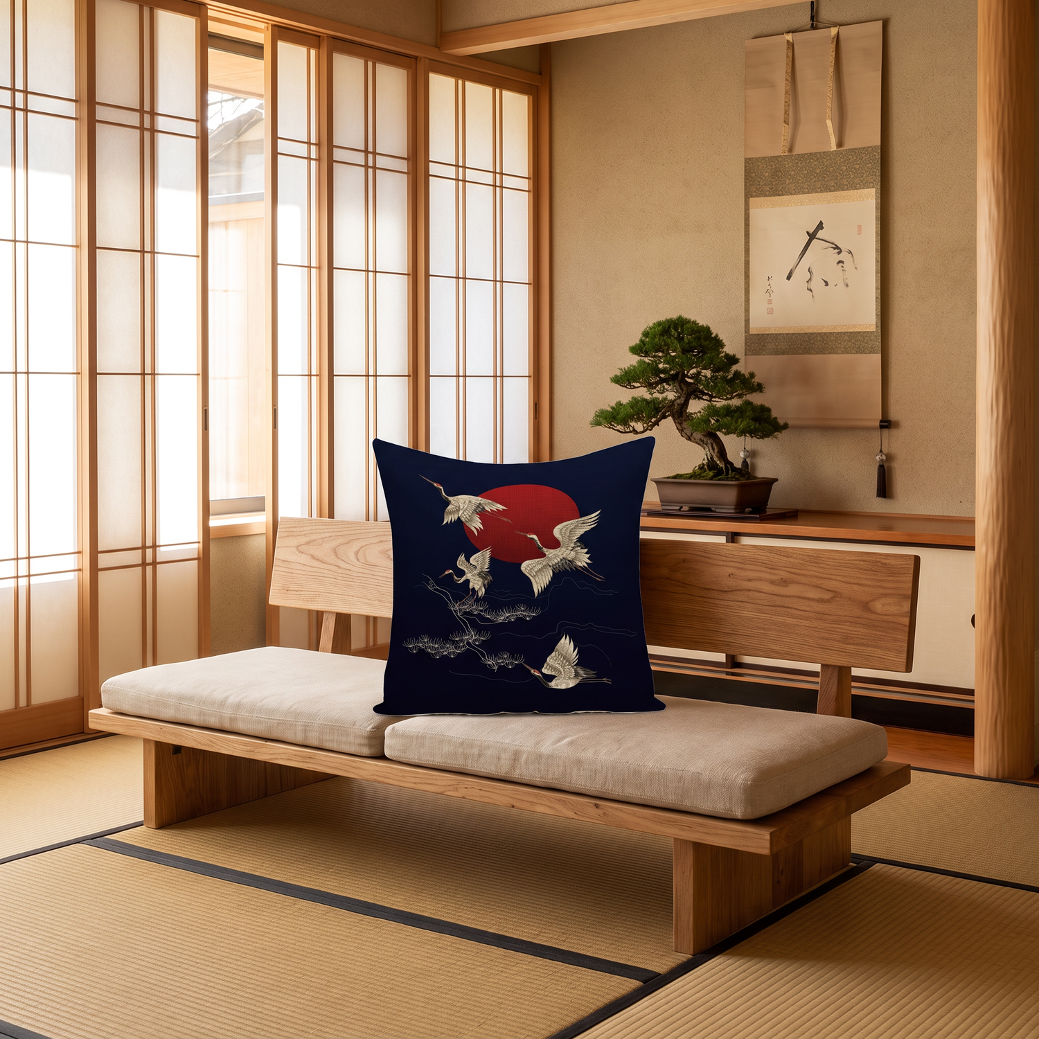 Japanese Crane Cushion cover