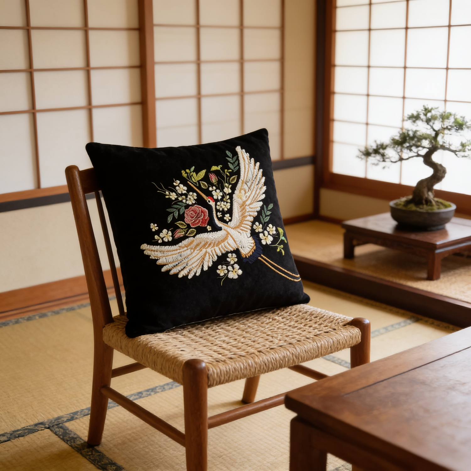 Crane Print Cushion Cover