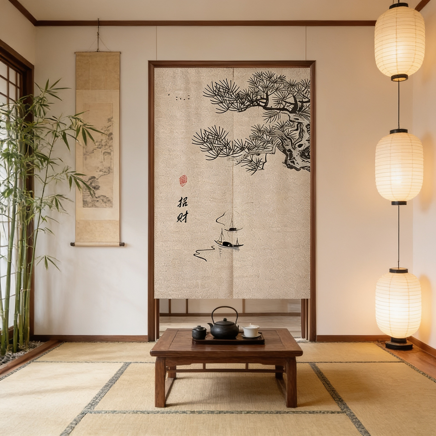 Japanese Pine Tree Noren Curtain