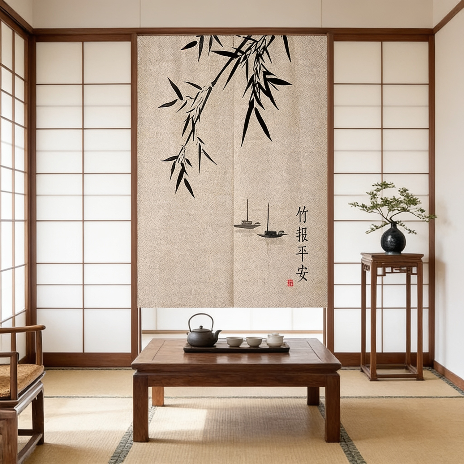 Bamboo Print Noren Curtain