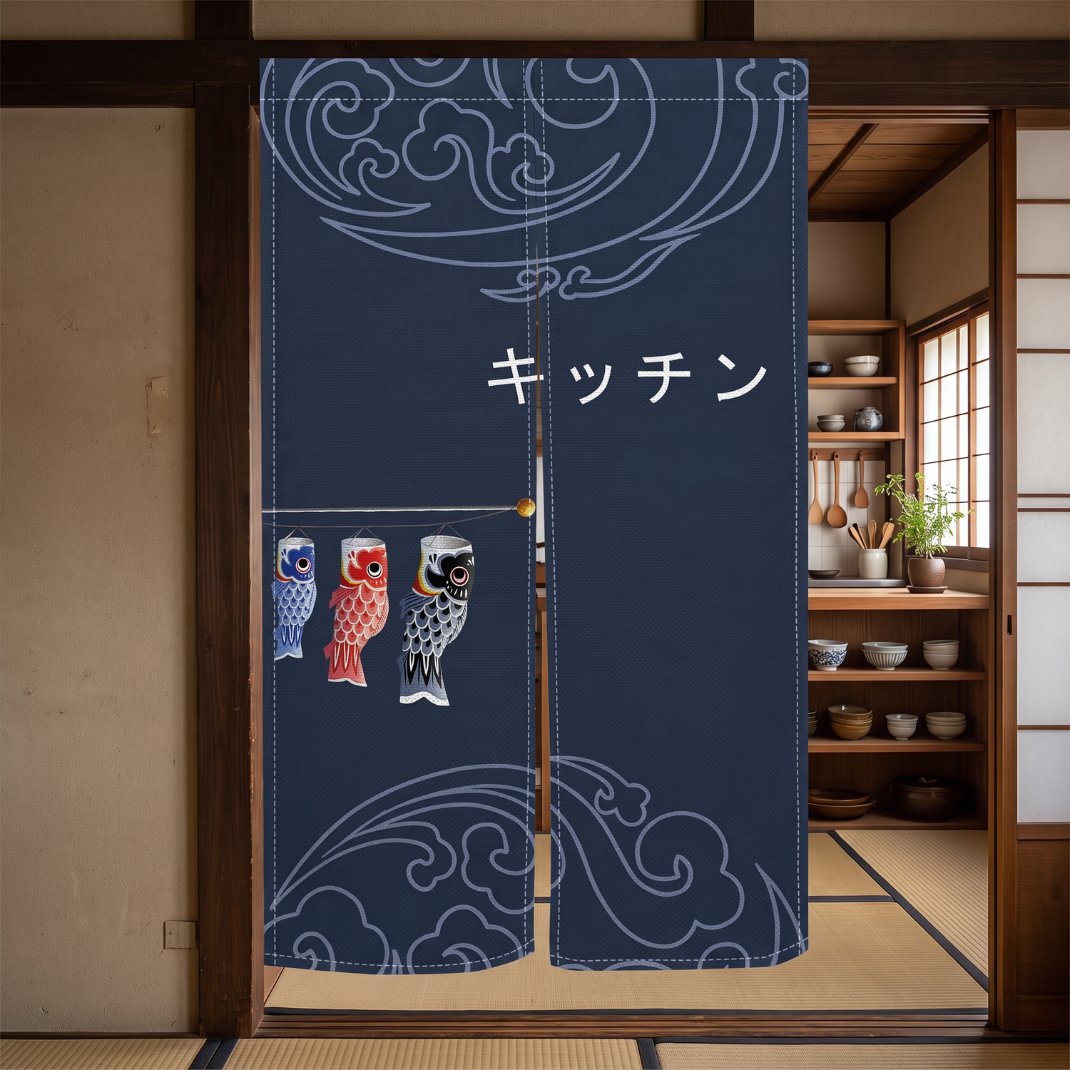 Japanese-Style Koi Fish Noren Curtain