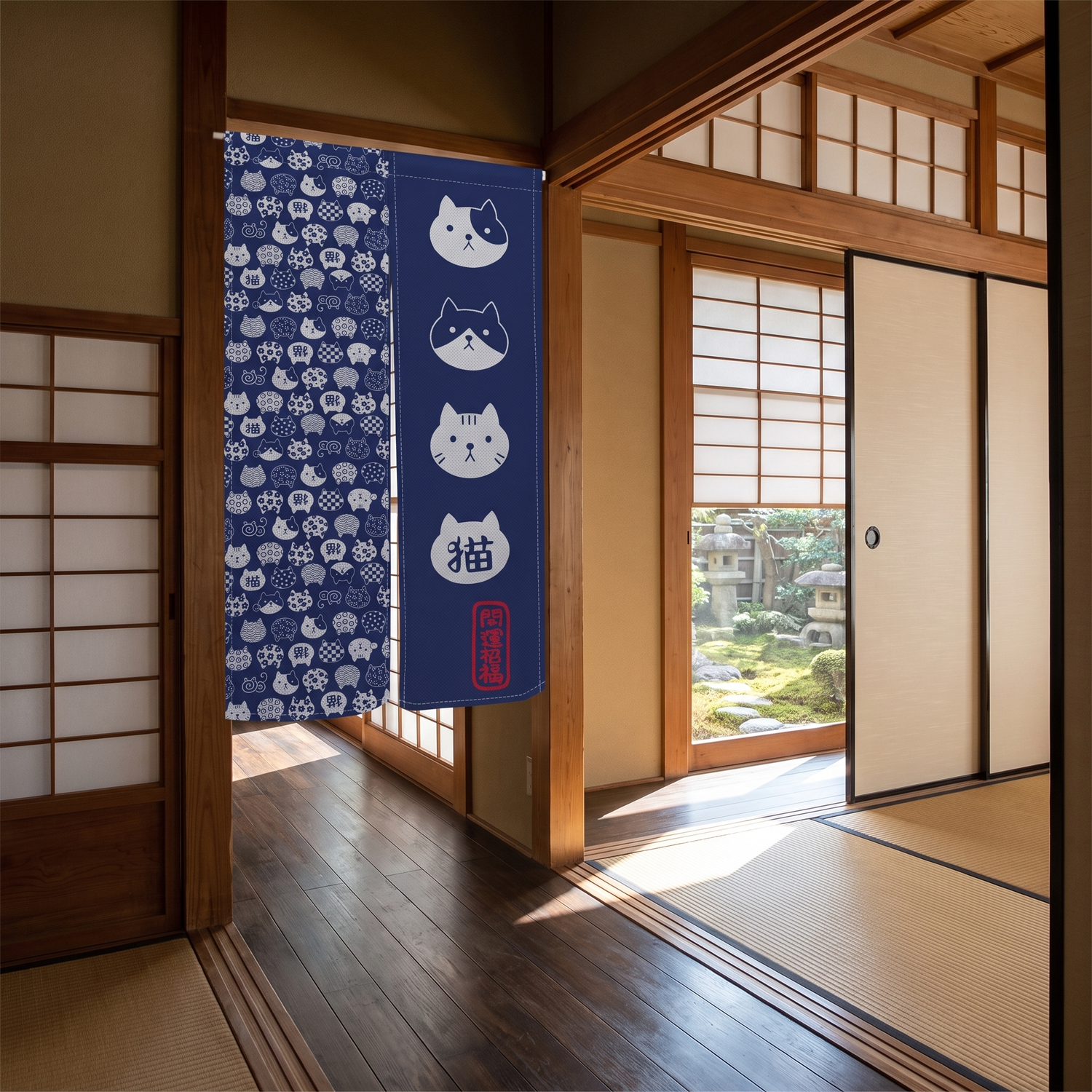 Japanese Neko Pattern Noren Curtain