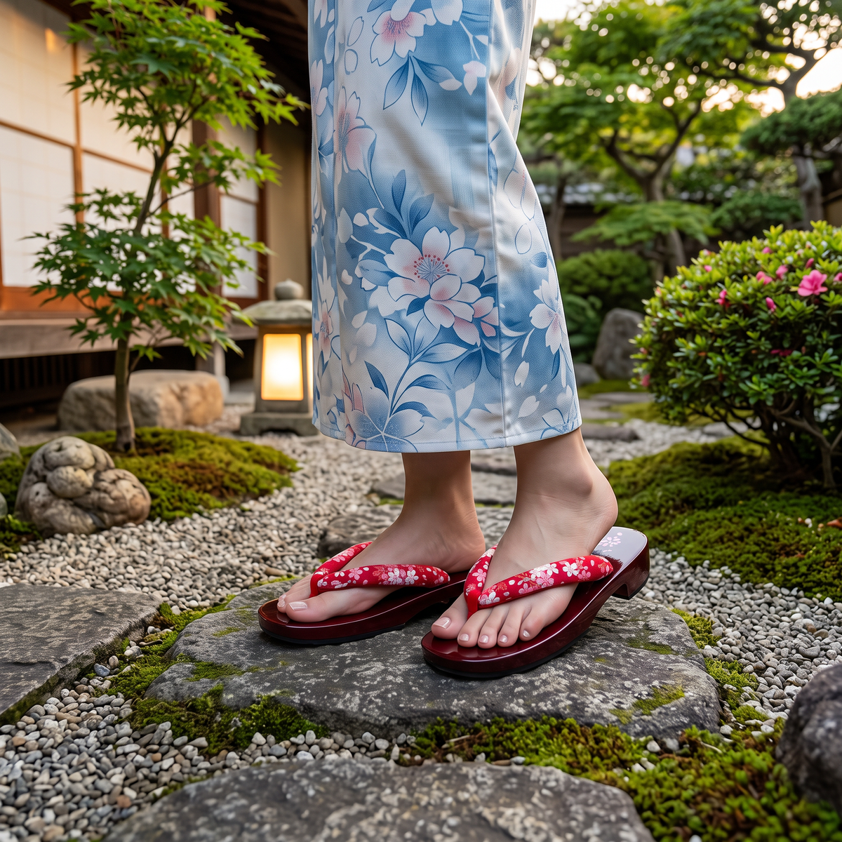Red Geta Sandals for Womens