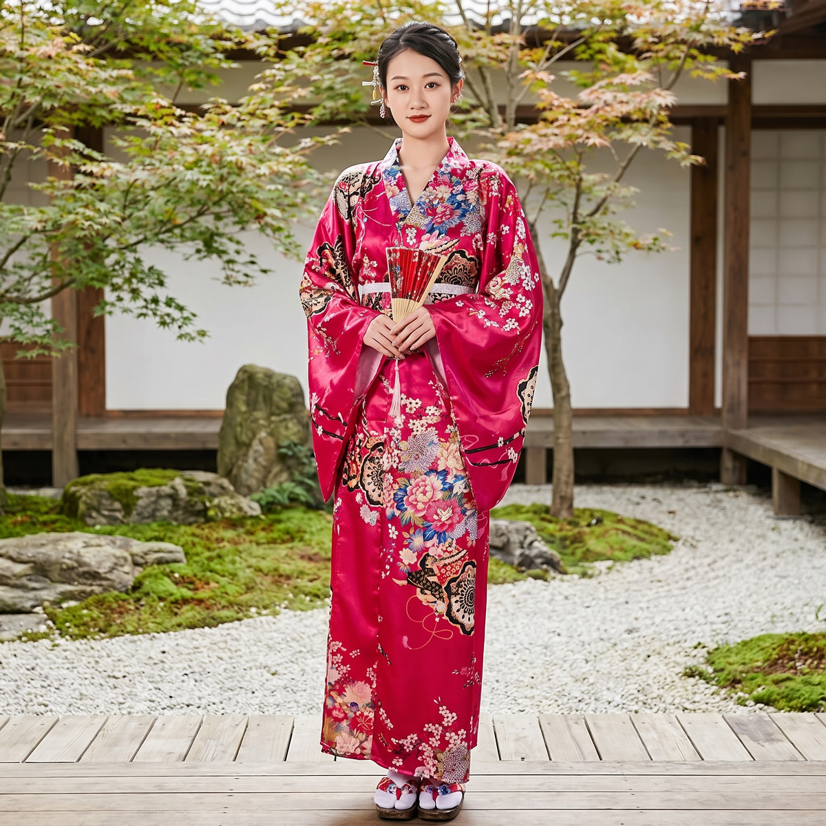 Red Floral Womens Yukata