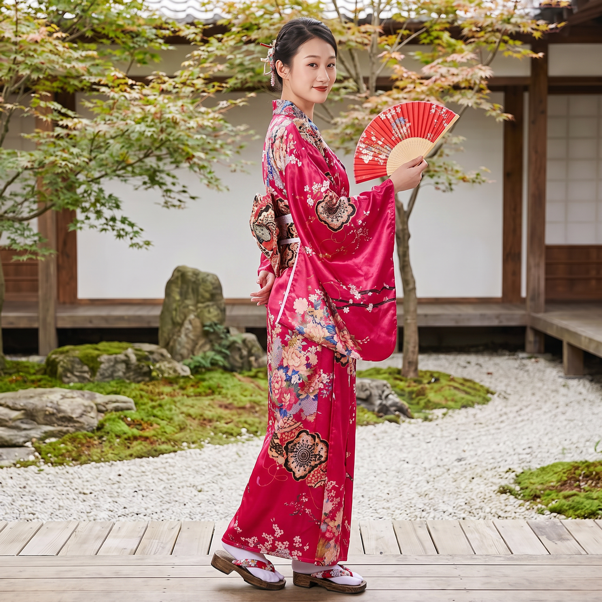 Red Floral Womens Yukata