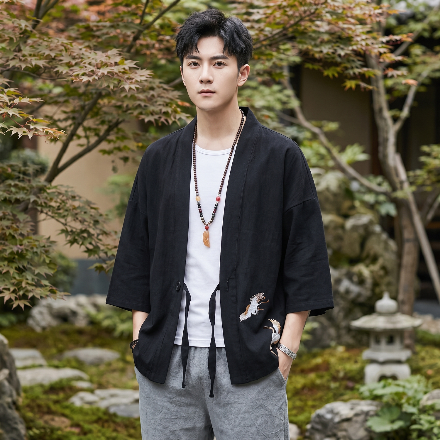 Men's Crane Kimono Cardigan