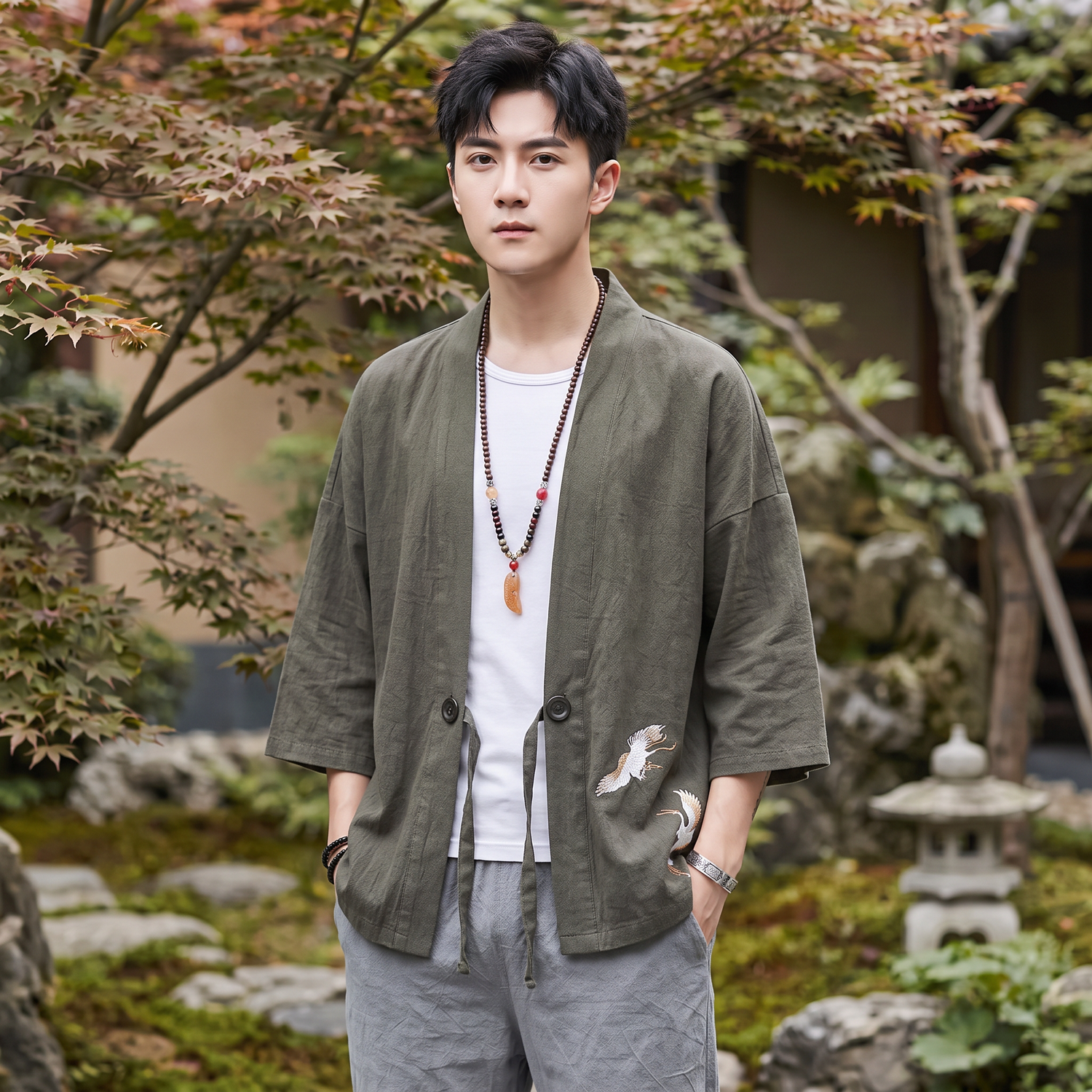 Men's Crane Kimono Cardigan