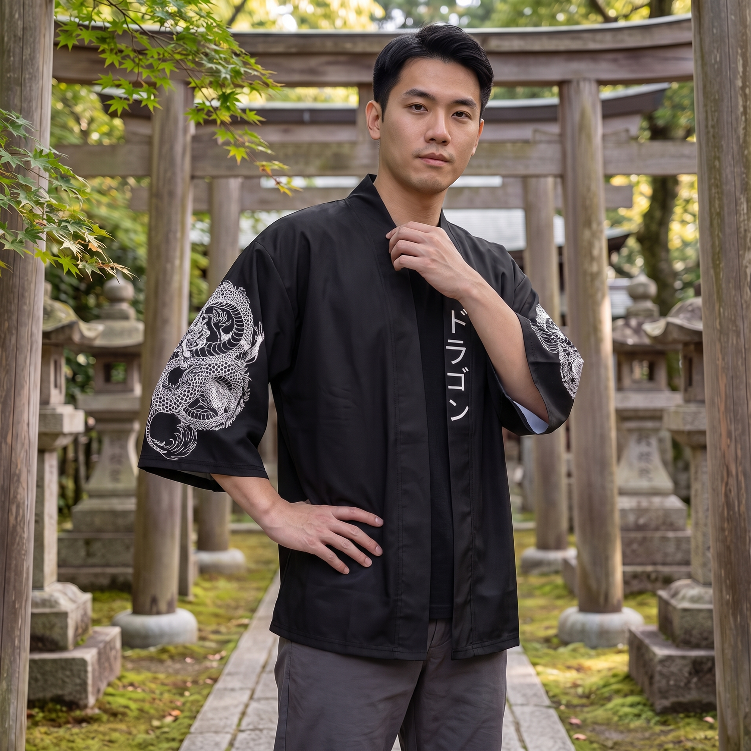 Black Printed Kimono