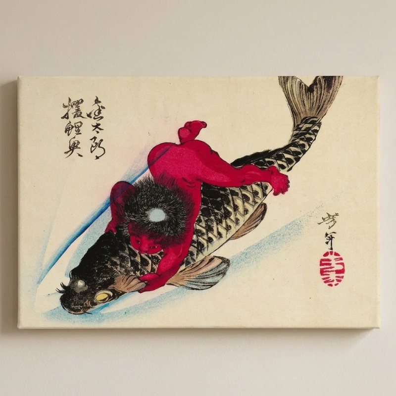 Kintaro Carp Woodblock Print