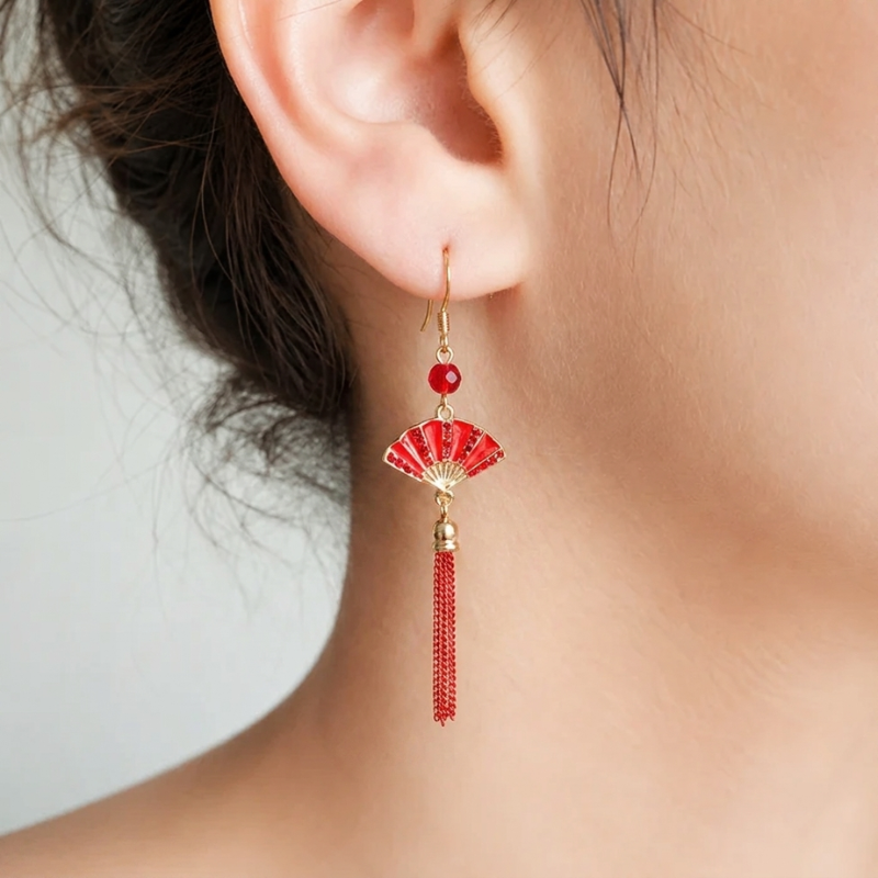 Japanese Fan Tassel Earrings