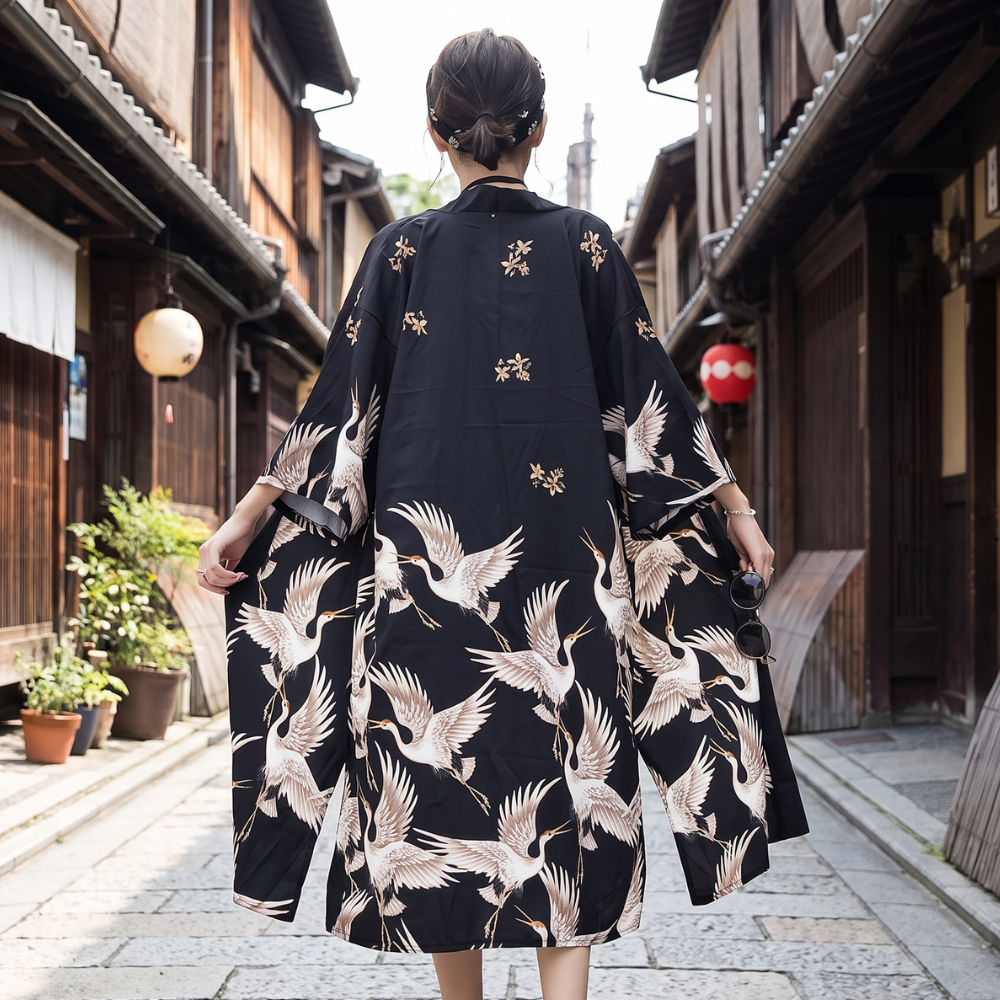 Long Kimono Jacket Cranes