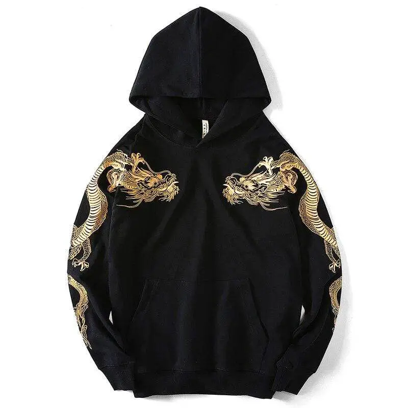 2020 Autumn and winter new national tide Chinese style dragon embroidery loose cotton pullover hoodie men jacket tide Sweatshirt