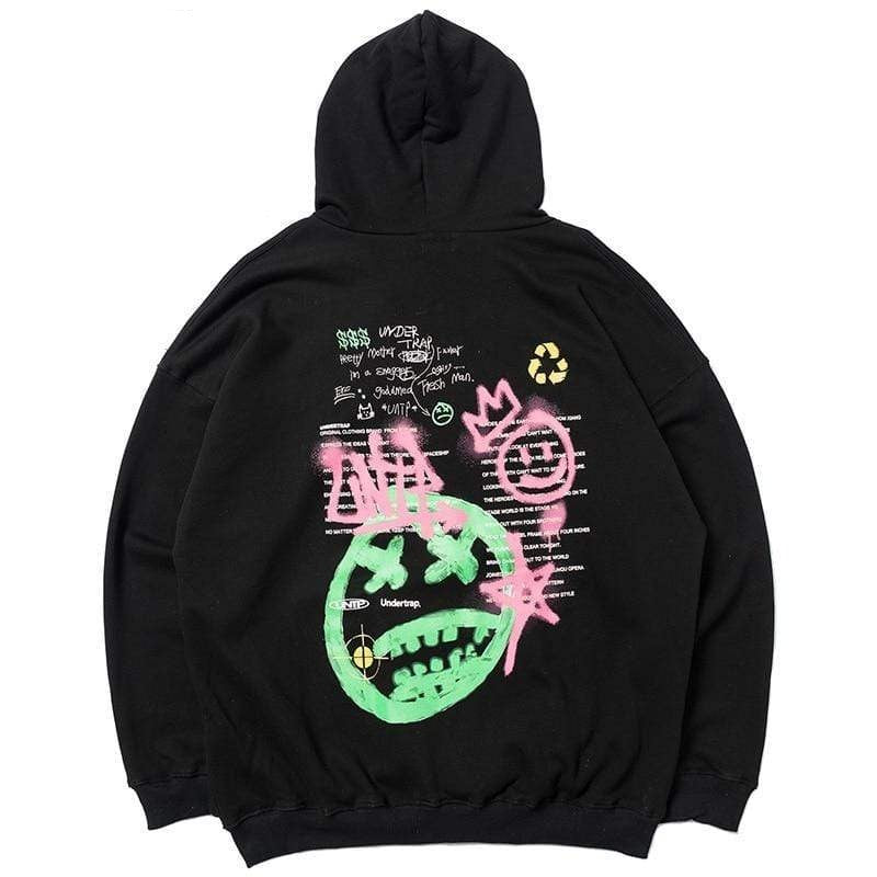 2020 Streewear Graffiti Hoodie Mens Hip Hop Sweatshirt Hoodie Cotton Harajuku Hooded Pullover Fleece Black HipHop Hoodie Loose