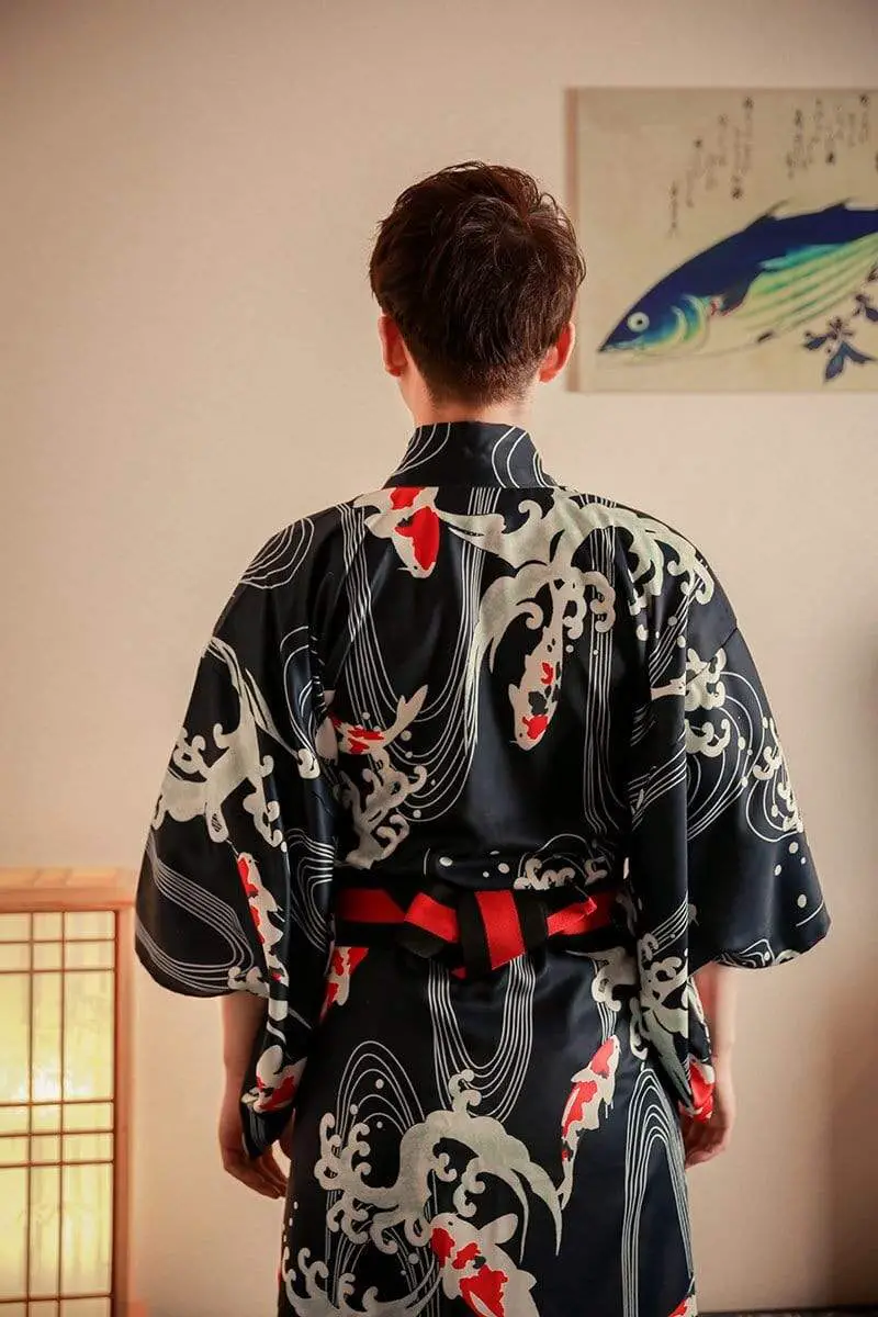 Black Red Pattern Kimono Men's Kimono