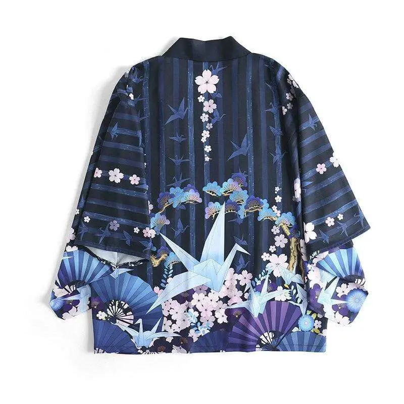 Blue Pink Flowers Haori Women | Japanese Temple