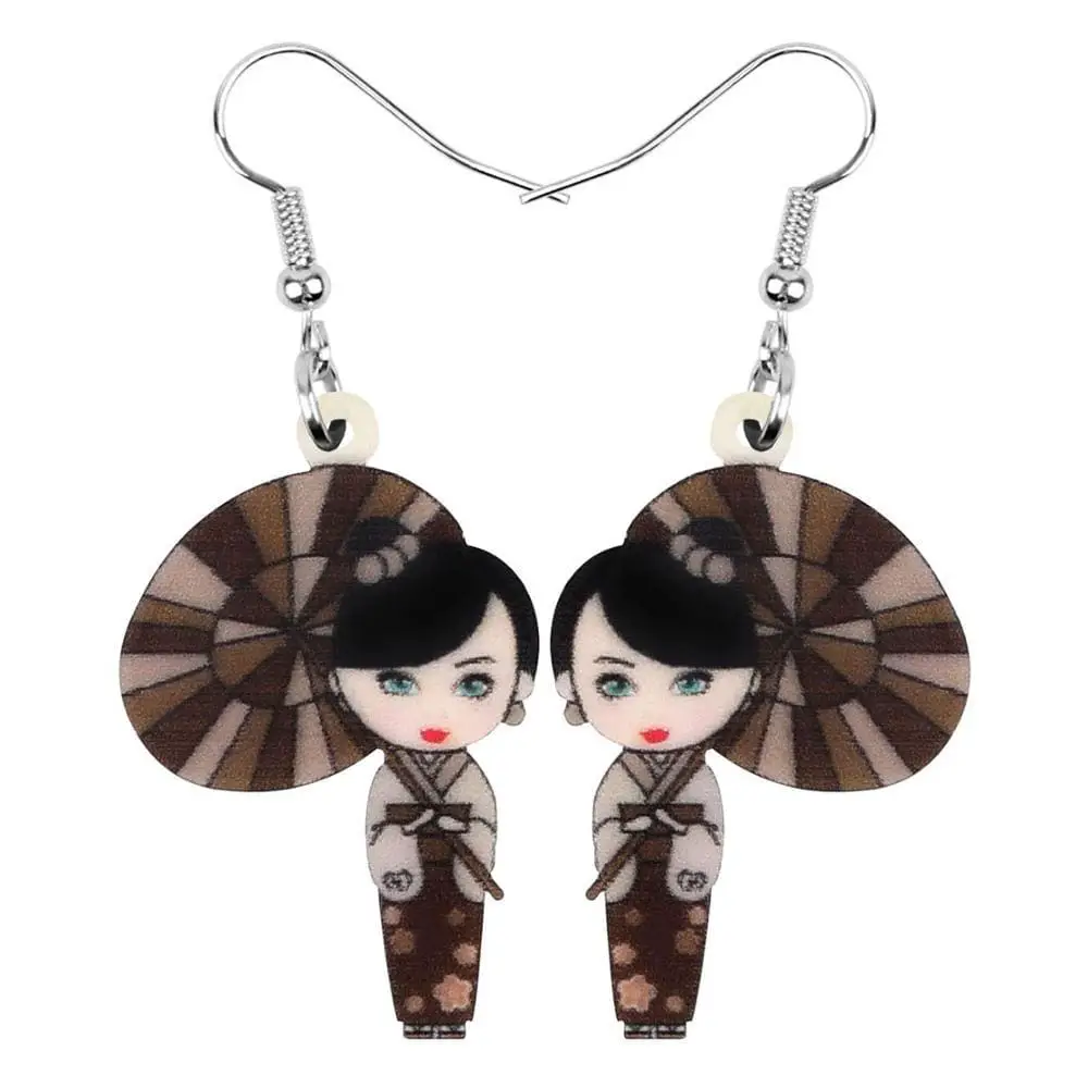 Brown Geisha </br> Japanese Earrings