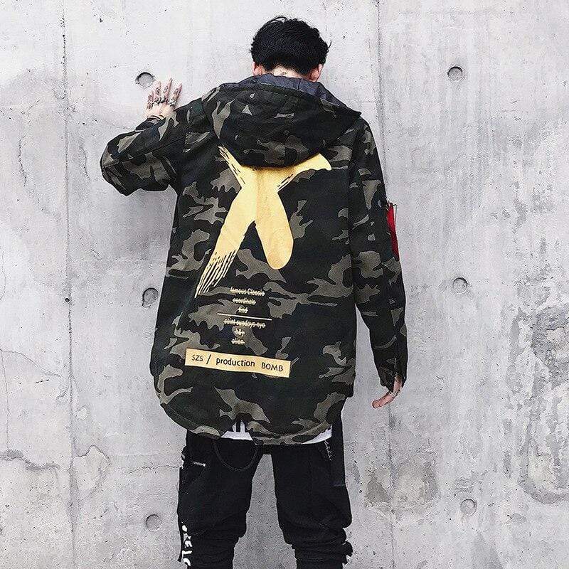 Camouflage Jacket Men Coats High Street Ribbon Patchwork Cotton Men X Print Bomber Coat Autumn Harajuku Pilot Flight Jacket