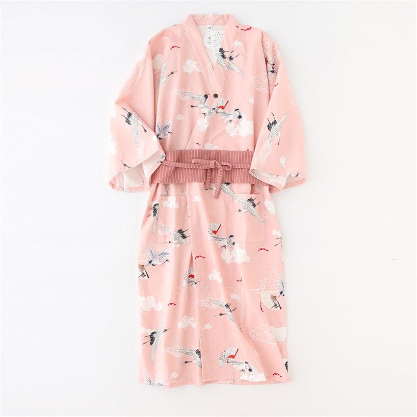 Copie de Womens Yukata - KAyobi & Foxtume Check Japanese Crane Cotton Kimono Dress Vintage Woman Traditional Pajamas Carp Men Haori Nightgown Sleepwear Yukata Belt Clothes