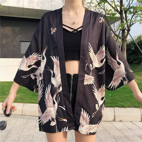 Long Kimono Jacket Cranes
