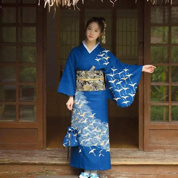 Crane Pattern Women's Kimono - Japanese Temple