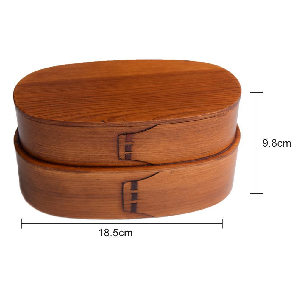 Double-layer Bento Box With Wooden Lid And Strap