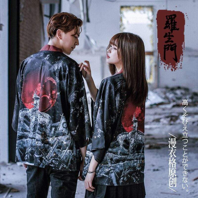 Haori Red Moon Kimono Japanese Women 2020 Print Warrior Cardigan Lovers Kimono Feminino Harajuku Chiffon Cosplay Mujer Blouse Kimono