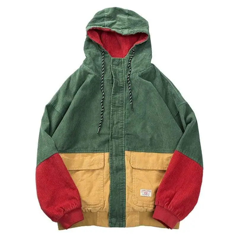 Baseball Jacket Men Streetwear Color Vintage Coat Thick Fleece