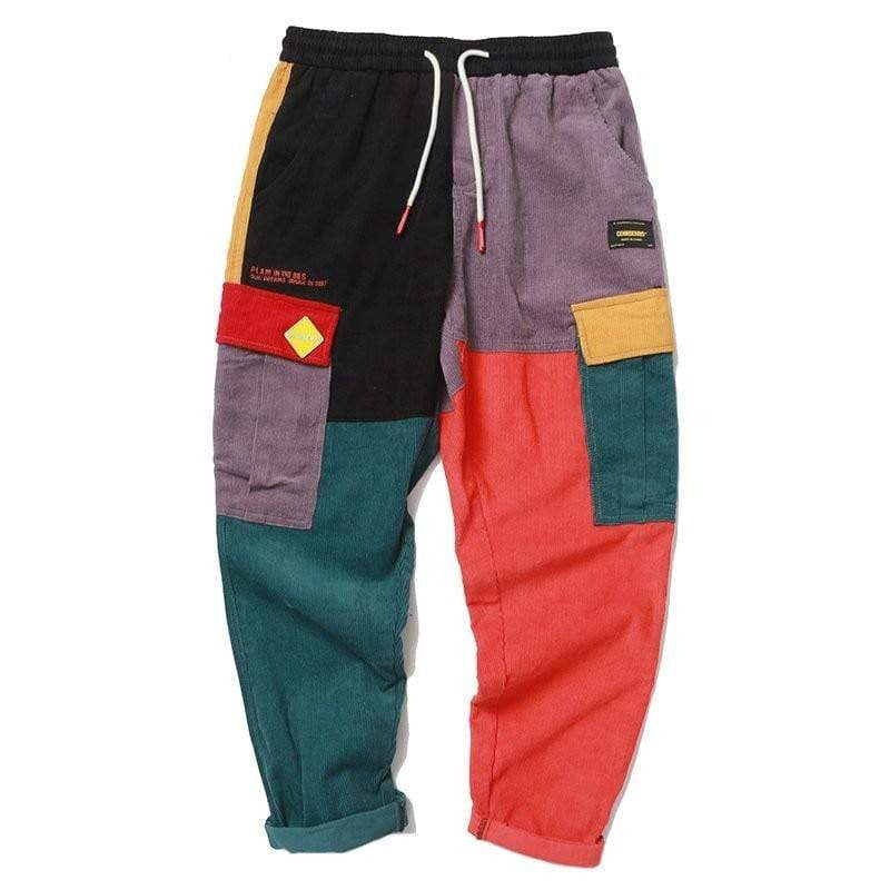 Hip Hip Pants Vintage Color Block Patchwork Corduroy Cargo Harem Pant Streetwear Harajuku Jogger Sweatpant Cotton Trousers 2019