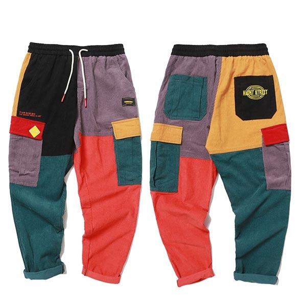 Hip Hip Pants Vintage Color Block Patchwork Corduroy Cargo Harem Pant Streetwear Harajuku Jogger Sweatpant Cotton Trousers 2019