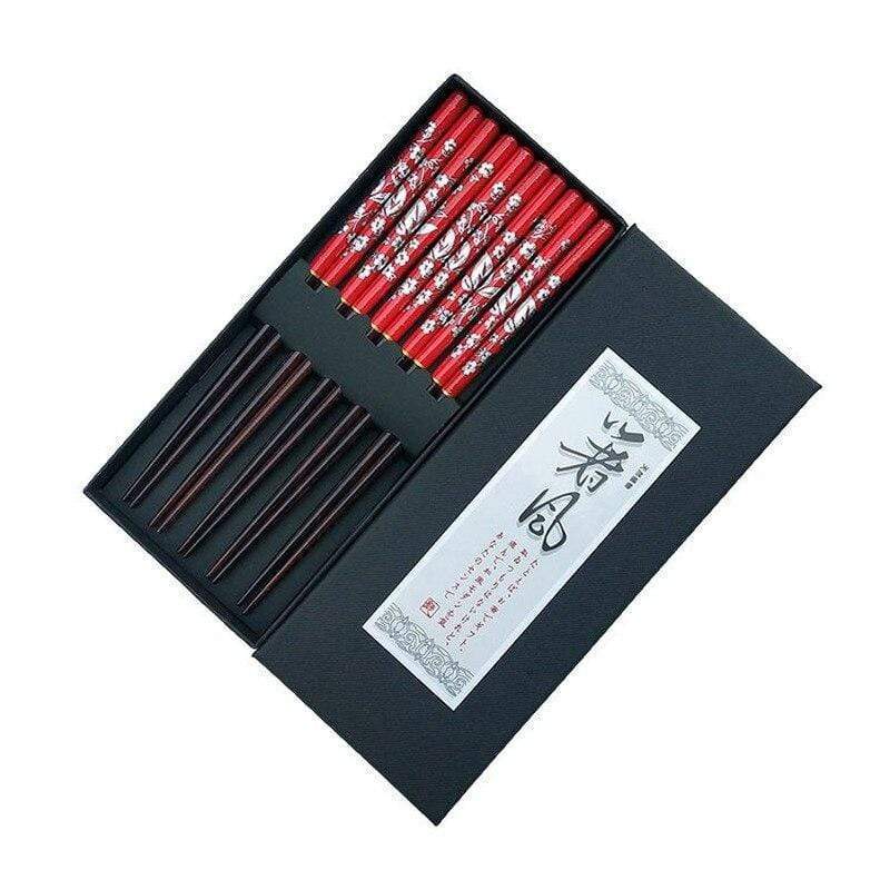 Japanese Chopsticks - 5 Pairs/Set Japanese Natural Wood Chopsticks Household Flower Wooden Tableware Sushi Chop Stciks Family Reusable Chopsticks Gift