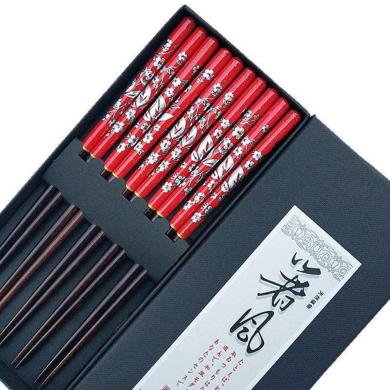 Japanese Chopsticks - 5 Pairs/Set Japanese Natural Wood Chopsticks Household Flower Wooden Tableware Sushi Chop Stciks Family Reusable Chopsticks Gift