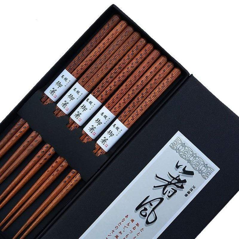 Japanese Chopsticks - Japanese Wooden Chopsticks Set Sesame Pattern High Mahogany Chopsticks Creative Tableware Couple Chopsticks Five Pairs Gift Box