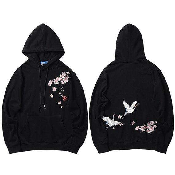 Japanese  Embroidered Tsuru  </br> Hoodie