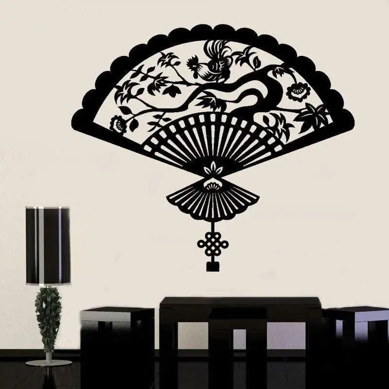 Japanese Wall Decals - [eternal jap]Japanese Hand Fan Asian Oriental Style Wall Stickers Vinyl Interior Art Home Decor Living Room Decals Japan Culture Mural 3479