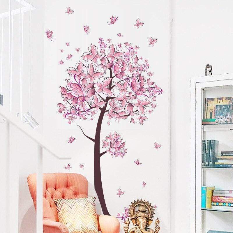Japanese Wall Decals - Pink Butterfly Tree