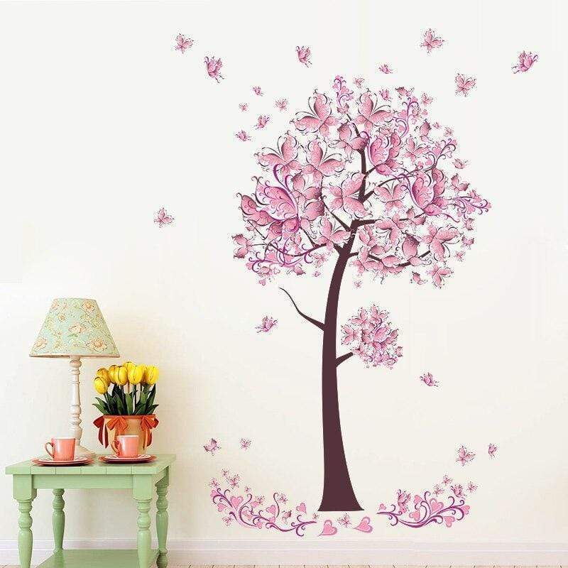 Japanese Wall Decals - Pink Butterfly Tree